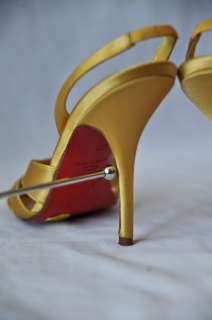  LOUBOUTIN Yellow SATIN Round Toe Strappy Slingback Pump High Heel 7/37