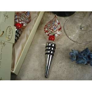  Wedding Favors Murano glass bottle stopper red silver (Set 