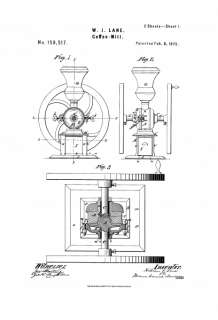 Framed Patent Art   Coffee Mill 1875   #52131A  