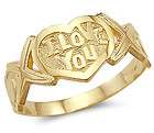 10k Yellow Gold XOX Ring w Satin Gold Hearts Sz 6  