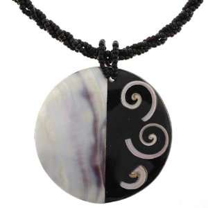 Abalone Pendant with Bead Necklace   54mm, Round   18 Overall Length