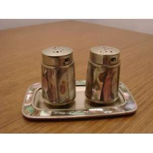  Mexico Abalone Shell Salt and Pepper Shaker with Tray 