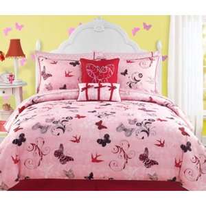 Pink Teen Girls Roxie Twin Comforter Set + BONUS PILLOWS (8 Piece Bed 