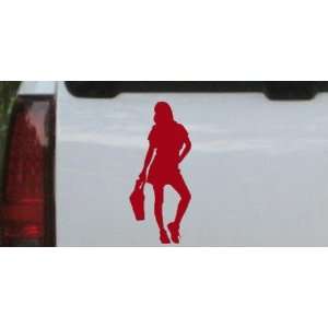 Girl Shopping Silhouettes Car Window Wall Laptop Decal Sticker    Red 