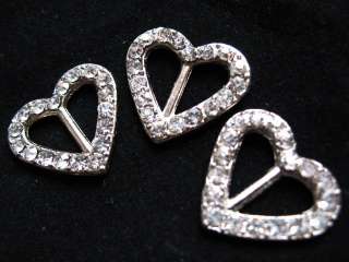 10pcs Heart Rhinestone Ribbon Sliders Buckles Gift Wrap  