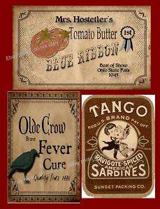 Farmhouse Primitive Old Crow, Tomato etc Labels #231  