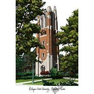  Michigan State University Beaumont Tower Lithograph 14x10 