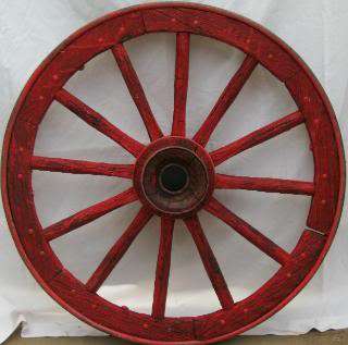 Antique Wooden Wagon Wheels 2 33 Inch & 2 37 Inch Red  
