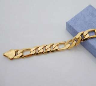 24K Gold Plated Mens Bracelet Figaro Chain Jewelry 8  