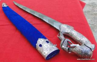 DAMASCUS STEEL BLADE KNIFE / SWORD SILVER BIDAREE WORK  