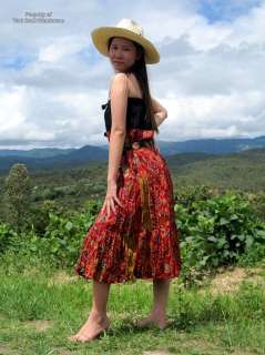 Bold Maroon Red Floral Print Crinkle Gypsy Skirt  