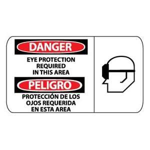Bilingual Plastic Sign   Danger Eye Protection Required In This Area 