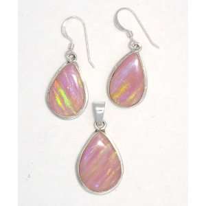   Pink Opal Earrings & Pendant Sterling Silver Made in US Jewelry