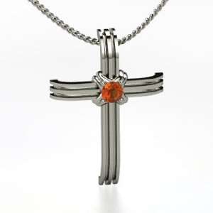    Crossed Cross, Sterling Silver Necklace with Fire Opal Jewelry