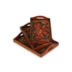   Cedar and leather trays, Wings of Freedom (set of 3)