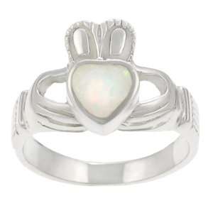  Sterling Silver and White Opal Claddaugh Ring Jewelry