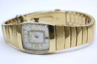   Gold Women Austrian Crystals Date Pearl Dial Watch 22 mm x 27mm EG354