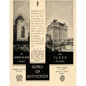 1932 Ad New York City Plaza Building Hotel Savoy Plaza Vacation Travel 