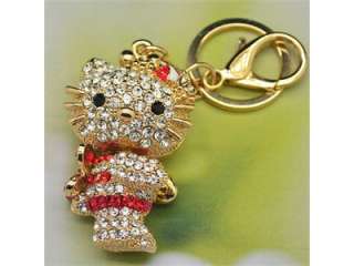 Fashion HelloKitty Swarovski Crystal Angel Cat Keychain Red  