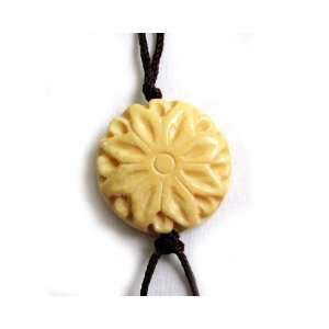  Ox Bone Carved Flower Pendant Necklace Jewelry