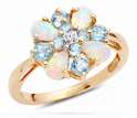 45 ct Natural Opal, Diamond, & Blue Topaz Cluster Ring 10k Yellow 