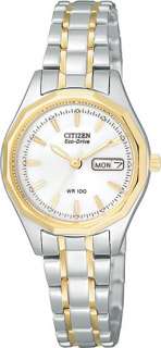 Citizen Eco Drive White Dial Two Tone WR 100m Womens Sport Watch 