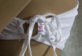 White Two Piece Tie Side Shirred Bottom String Swim Bikini Microkini O 