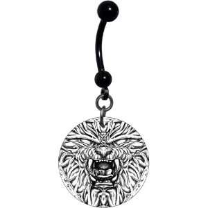 Black and White Lion Face Belly Ring Jewelry