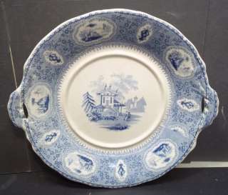 Blue Transferware Pearl Ironstone Handled Plate  