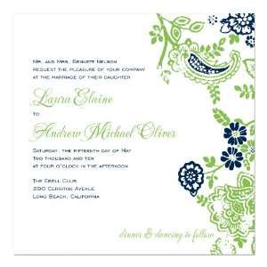  Cari Green And Navy On White Wedding Invitations