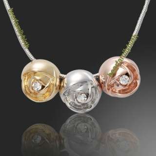 18k GOLD GP SWAROVSKI Crystal three roses necklace 390  