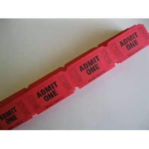  100 Red Admit One Consecutively Numbered Raffle Tickets 