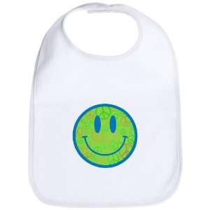   Baby Bib Cloud White Smiley Face With Peace Symbols 
