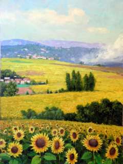 Orig Oil Painting Sunflower Fields in Tuscany 24x36  