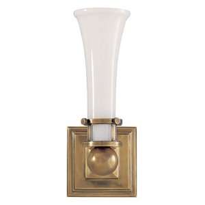 Eric Cohler Single Luxe Sconce in Hand Rubbed Antique Brass with White 