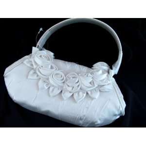  WHITE SATIN ROSES Bridal Wedding Purse bag Handbag Office 