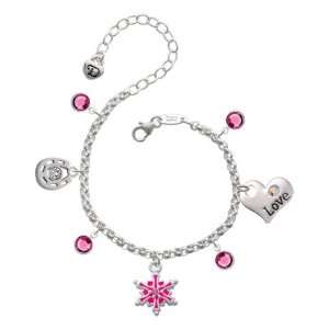  Hot Pink Snowflake with Rose Swarovski Crystal Love & Luck 
