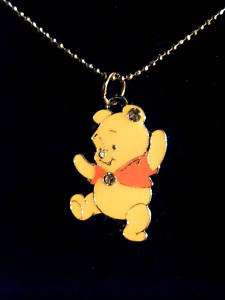 Winnie the Pooh necklace silver chain 1 charm w/ gems  