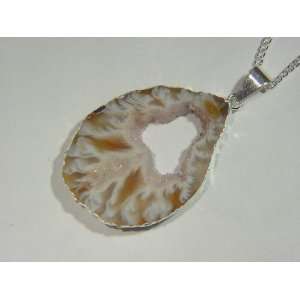 Silver Electroformed Occo Agate Geode Druzy Slice Pendant with Free 20 