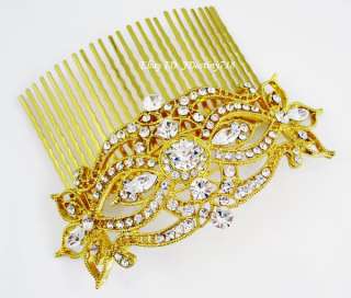 Gold Bridal Clear Swarovski Crystal Hair Comb C5121G  