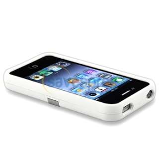 White w/ Chrome Stand Hard CASE Cover+PRIVACY LCD FILTER for iPhone 4 