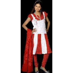   Polka Dotted Suit with Flaired Chikan Embroidered Kameez   Georgette