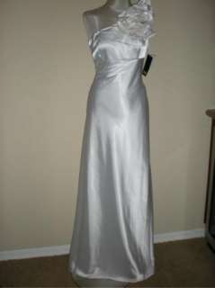 NWT Adrianna Papell One Shoulder Rosette Charmeuse White Gown 10 $200 