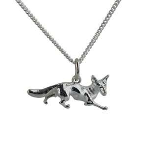 British Jewellery Workshops Silver 10x25mm Running Fox with Curb chain 