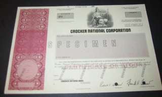 Old CROCKER NATIONAL BANK   SPECIMEN Stock Certificate  