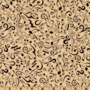  44 Wide Perfect Pitch Tossed Musical Notes Cream/Black 