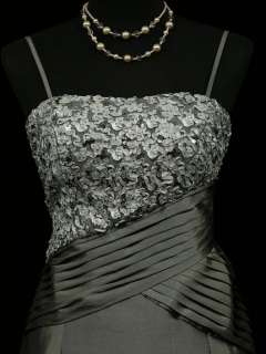 Cherlone Satin Grey Long Lace Prom Ball Gown Wedding/Evening Dress UK 