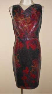   Tahari lori Sequined China Red Cocktail Sheath Dress 14 $698  