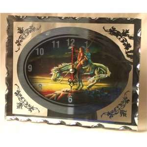  Western Glass Mantle Clock / Indian on Horse