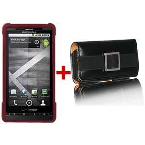   Case Leather Pouch Combo Maroon For Verizon Motorola Droid X Mb810
